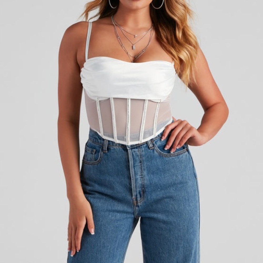 White Rhinestone Bustier top - Picture 2 of 7